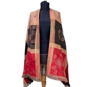 VTG PASHMINA Fringe Artsy Abstract Shawl Wrap Scarf 100% 25”x 72” fringe